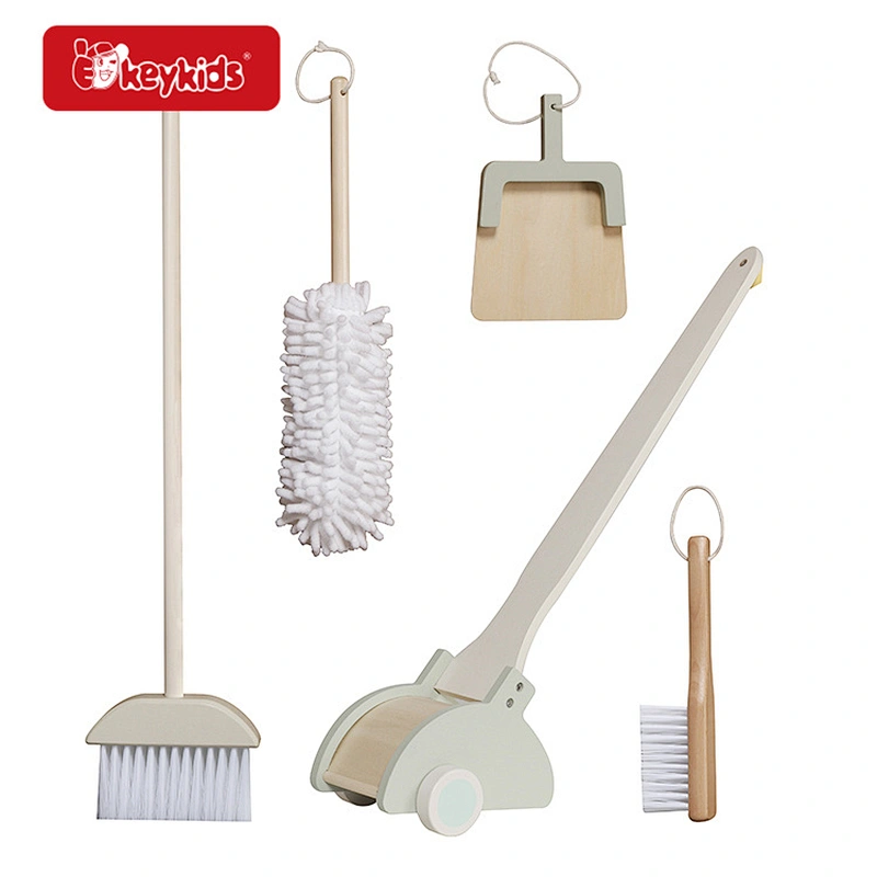 Wooden Kids Cleaning Tool Set with Stand, Broom, Mop, Dustpan and Pretend Household Cleaning - Role Play Cleaning Toy W10L067